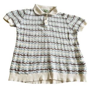 Fub Girls Ecru Multi Pointelle Organic Cotton Short Sleeve Polo size 7-8